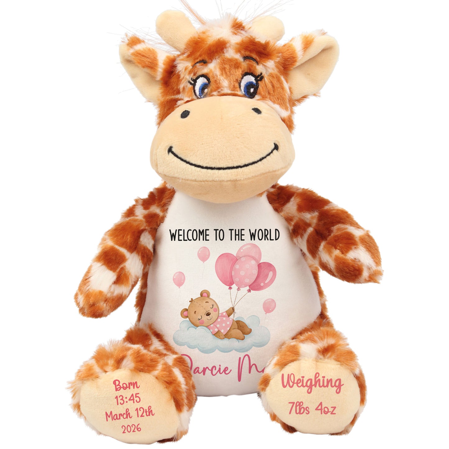 Pink Balloon Sleeping Bear New Baby Girl Personalised Teddy Bear