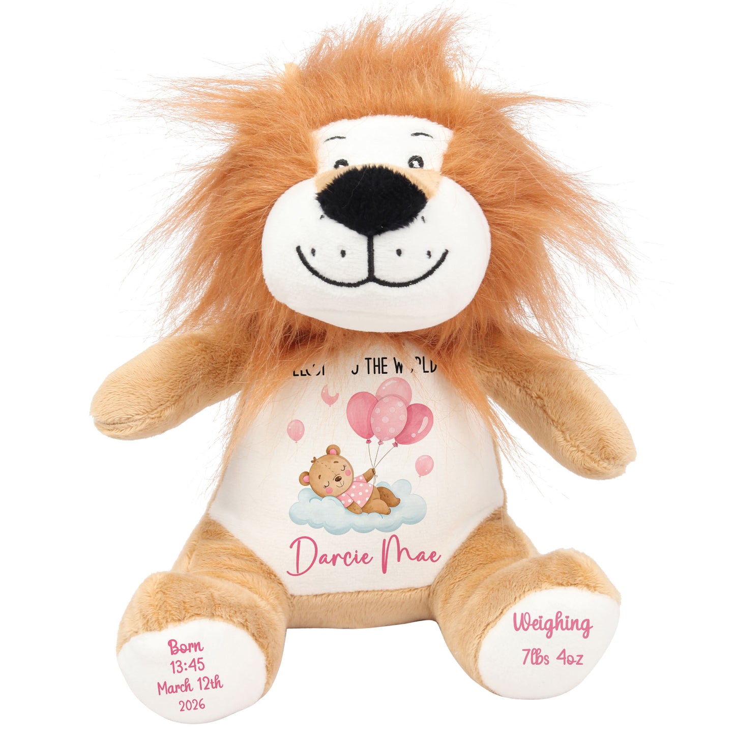 Pink Balloon Sleeping Bear New Baby Girl Personalised Teddy Bear