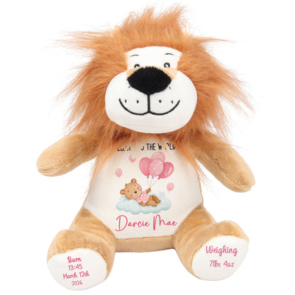Pink Balloon Sleeping Bear New Baby Girl Personalised Teddy Bear