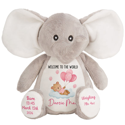Pink Balloon Sleeping Bear New Baby Girl Personalised Teddy Bear
