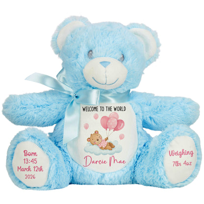 Pink Balloon Sleeping Bear New Baby Girl Personalised Teddy Bear