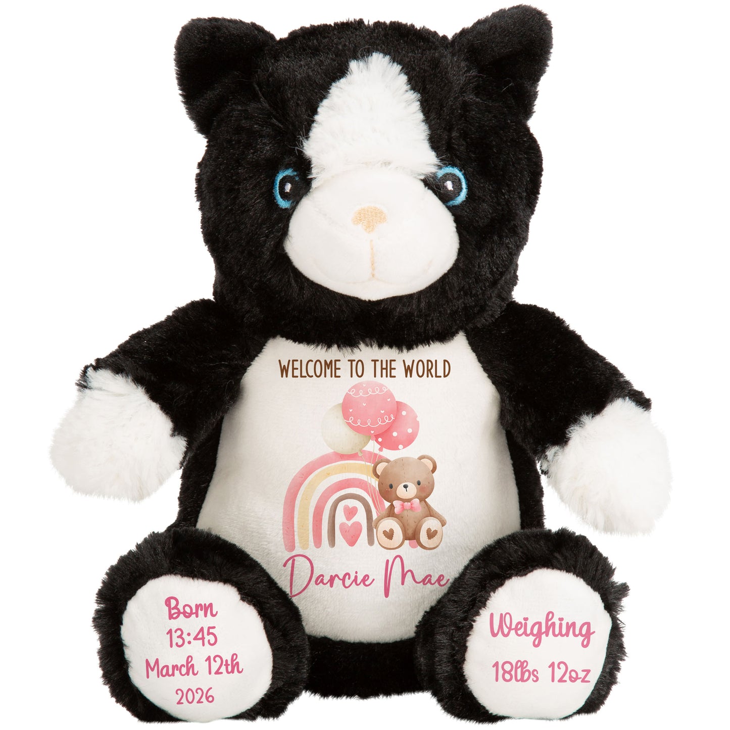 Pink Rainbow Bear Balloons New Baby Personalised Teddy Bear