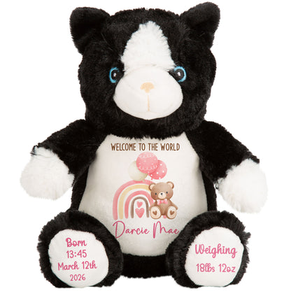 Pink Rainbow Bear Balloons New Baby Personalised Teddy Bear