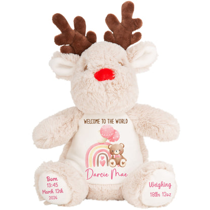 Pink Rainbow Bear Balloons New Baby Personalised Teddy Bear