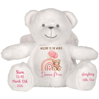 Pink Rainbow Bear Balloons New Baby Personalised Teddy Bear