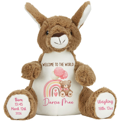 Pink Rainbow Bear Balloons New Baby Personalised Teddy Bear