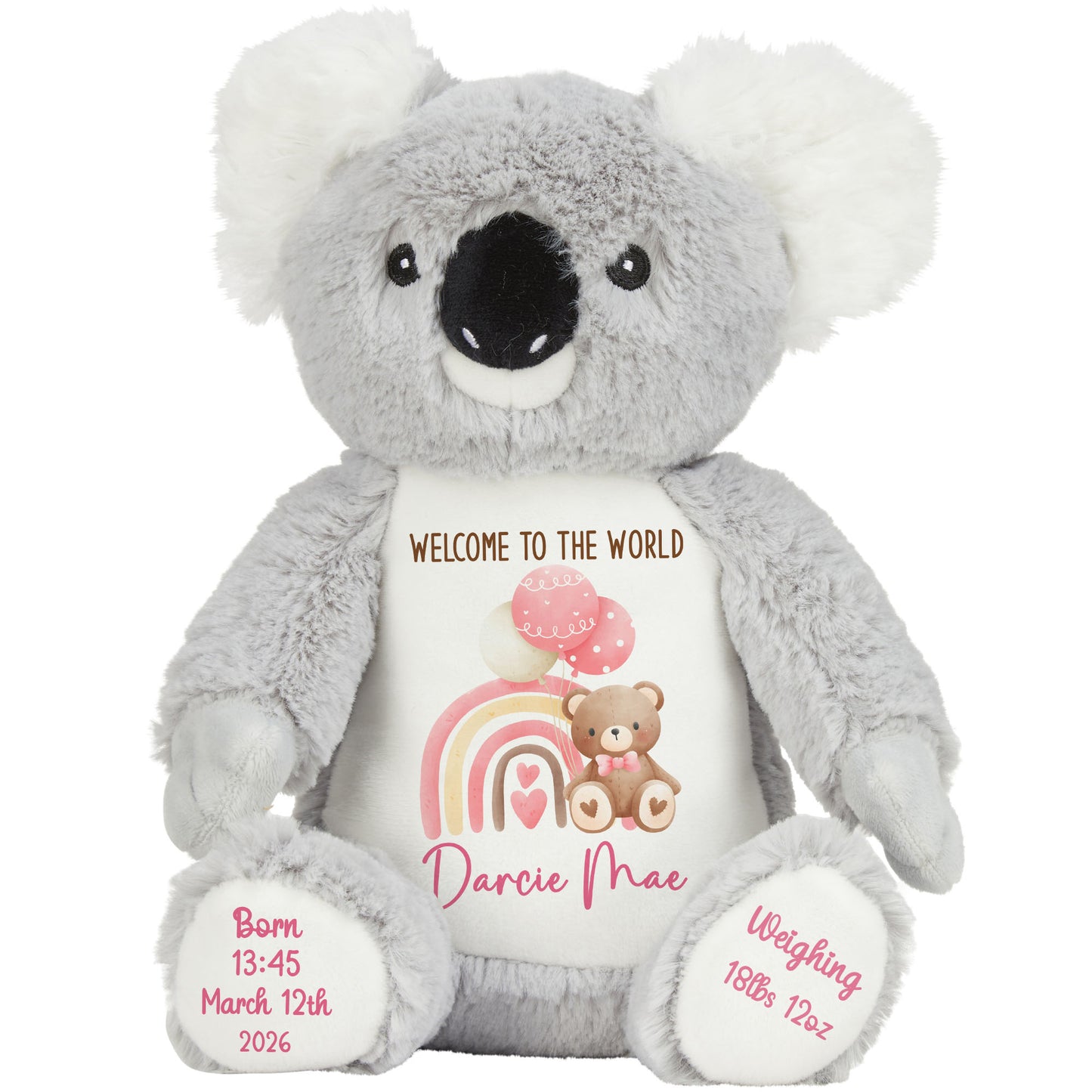 Pink Rainbow Bear Balloons New Baby Personalised Teddy Bear