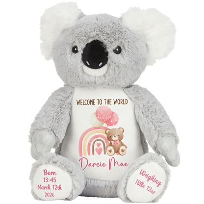 Pink Rainbow Bear Balloons New Baby Personalised Teddy Bear