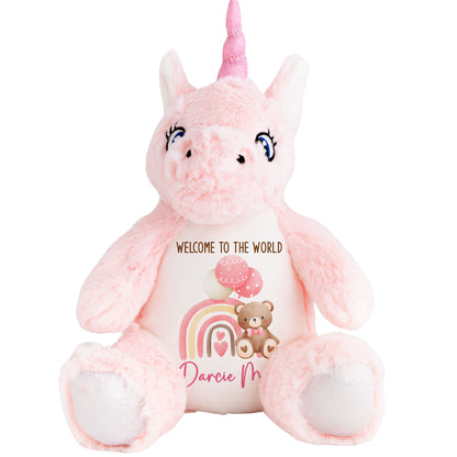Pink Rainbow Bear Balloons New Baby Personalised Teddy Bear