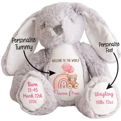 Pink Rainbow Bear Balloons New Baby Personalised Teddy Bear