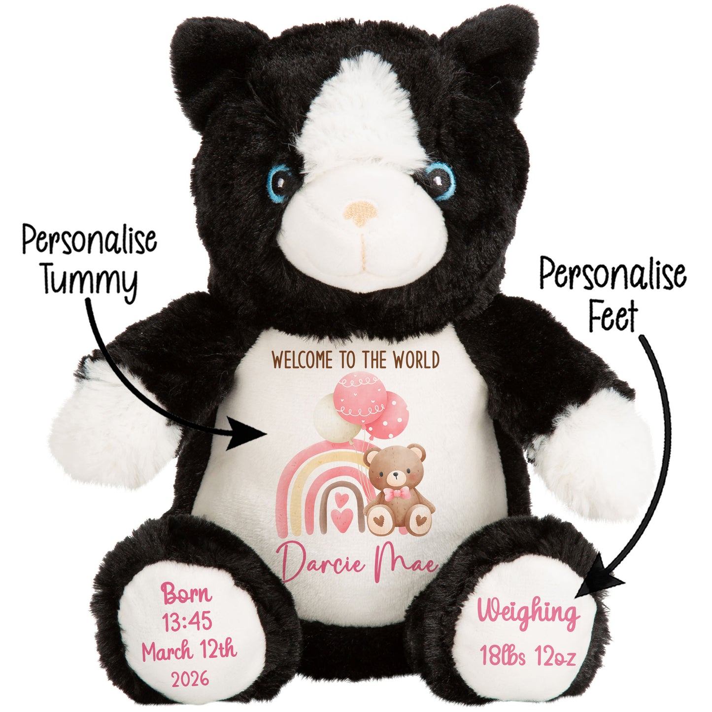 Pink Rainbow Bear Balloons New Baby Personalised Teddy Bear