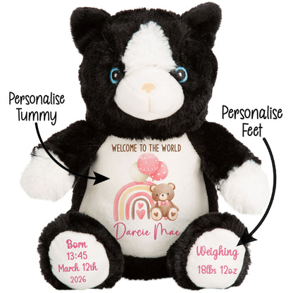 Pink Rainbow Bear Balloons New Baby Personalised Teddy Bear