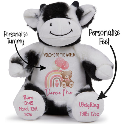 Pink Rainbow Bear Balloons New Baby Personalised Teddy Bear