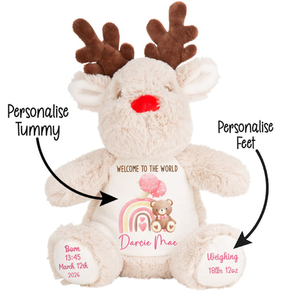 Pink Rainbow Bear Balloons New Baby Personalised Teddy Bear