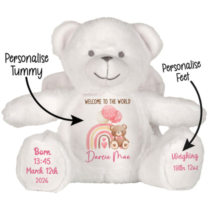 Pink Rainbow Bear Balloons New Baby Personalised Teddy Bear