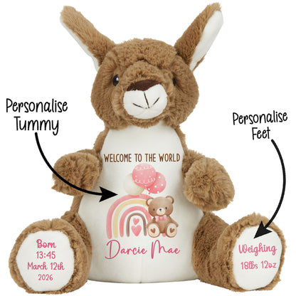 Pink Rainbow Bear Balloons New Baby Personalised Teddy Bear