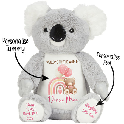 Pink Rainbow Bear Balloons New Baby Personalised Teddy Bear