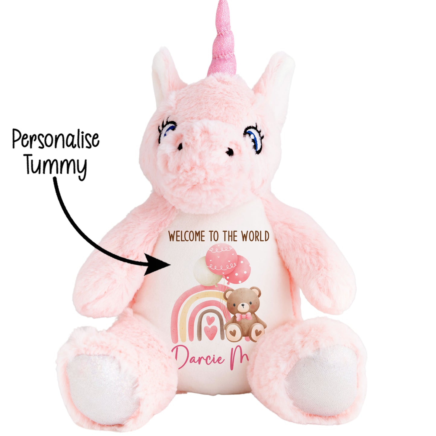 Pink Rainbow Bear Balloons New Baby Personalised Teddy Bear