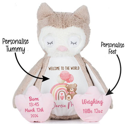 Pink Rainbow Bear Balloons New Baby Personalised Teddy Bear
