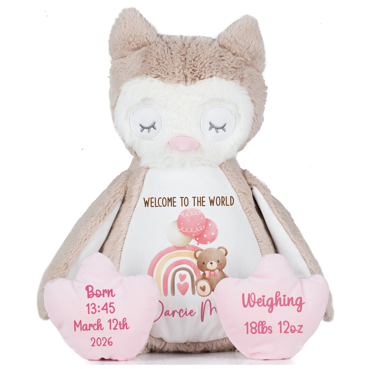 Pink Rainbow Bear Balloons New Baby Personalised Teddy Bear