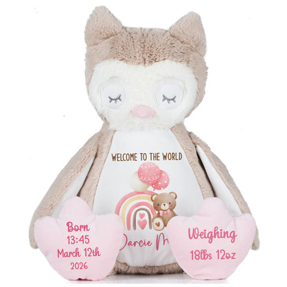 Pink Rainbow Bear Balloons New Baby Personalised Teddy Bear