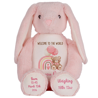 Pink Rainbow Bear Balloons New Baby Personalised Teddy Bear