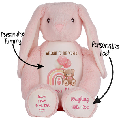 Pink Rainbow Bear Balloons New Baby Personalised Teddy Bear