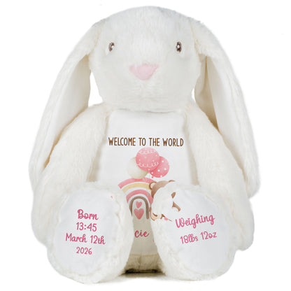 Pink Rainbow Bear Balloons New Baby Personalised Teddy Bear