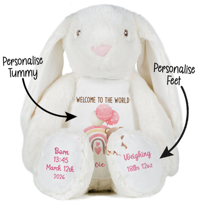 Pink Rainbow Bear Balloons New Baby Personalised Teddy Bear
