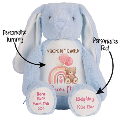 Pink Rainbow Bear Balloons New Baby Personalised Teddy Bear