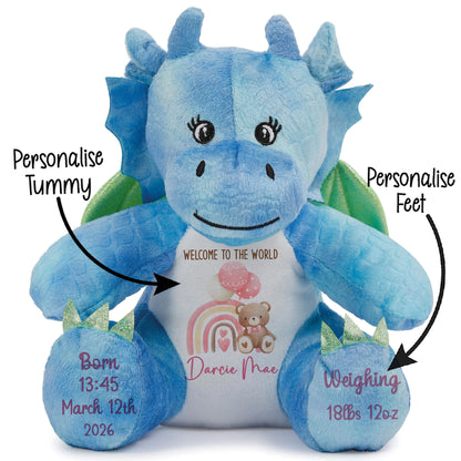 Pink Rainbow Bear Balloons New Baby Personalised Teddy Bear