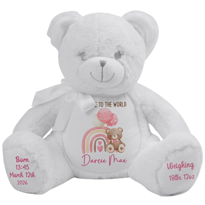 Pink Rainbow Bear Balloons New Baby Personalised Teddy Bear