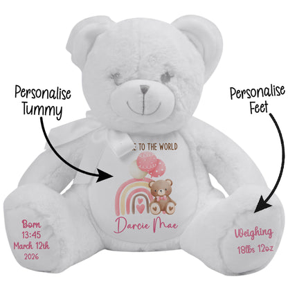 Pink Rainbow Bear Balloons New Baby Personalised Teddy Bear
