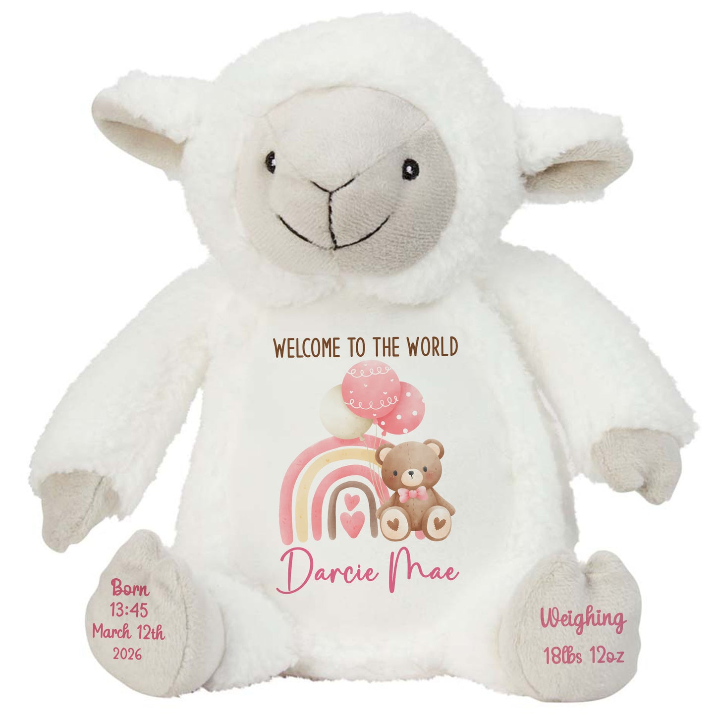 Pink Rainbow Bear Balloons New Baby Personalised Teddy Bear