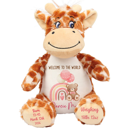 Pink Rainbow Bear Balloons New Baby Personalised Teddy Bear