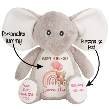 Pink Rainbow Bear Balloons New Baby Personalised Teddy Bear