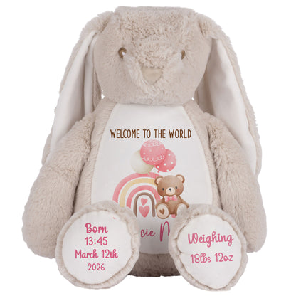 Pink Rainbow Bear Balloons New Baby Personalised Teddy Bear