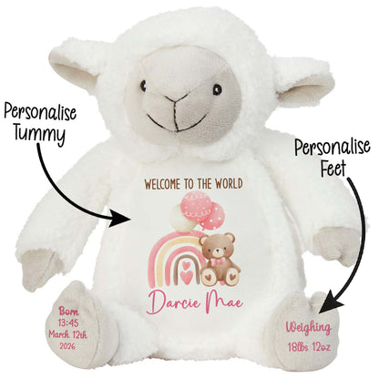 Pink Rainbow Bear Balloons New Baby Personalised Teddy Bear