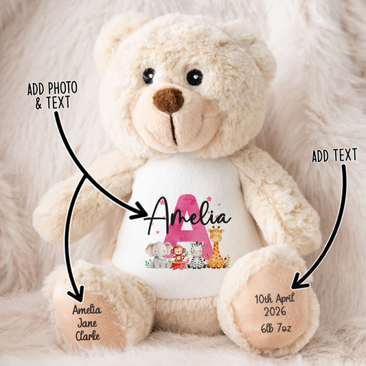 Personalised teddy bear with personalisation arrows