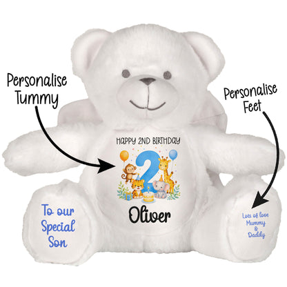 Personalised 2nd Birthday Blue Safari Party Teddy Bear