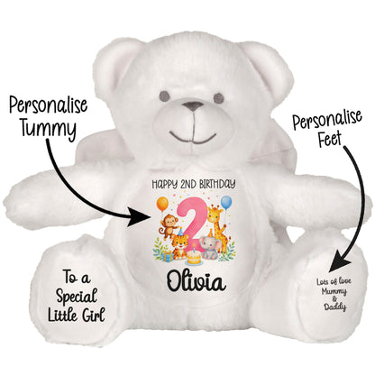 Personalised Pink 2nd Birthday Safari Party Teddy Bears