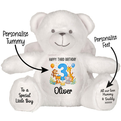 Personalised 3rd Birthday Blue Safari Party Teddy Bear