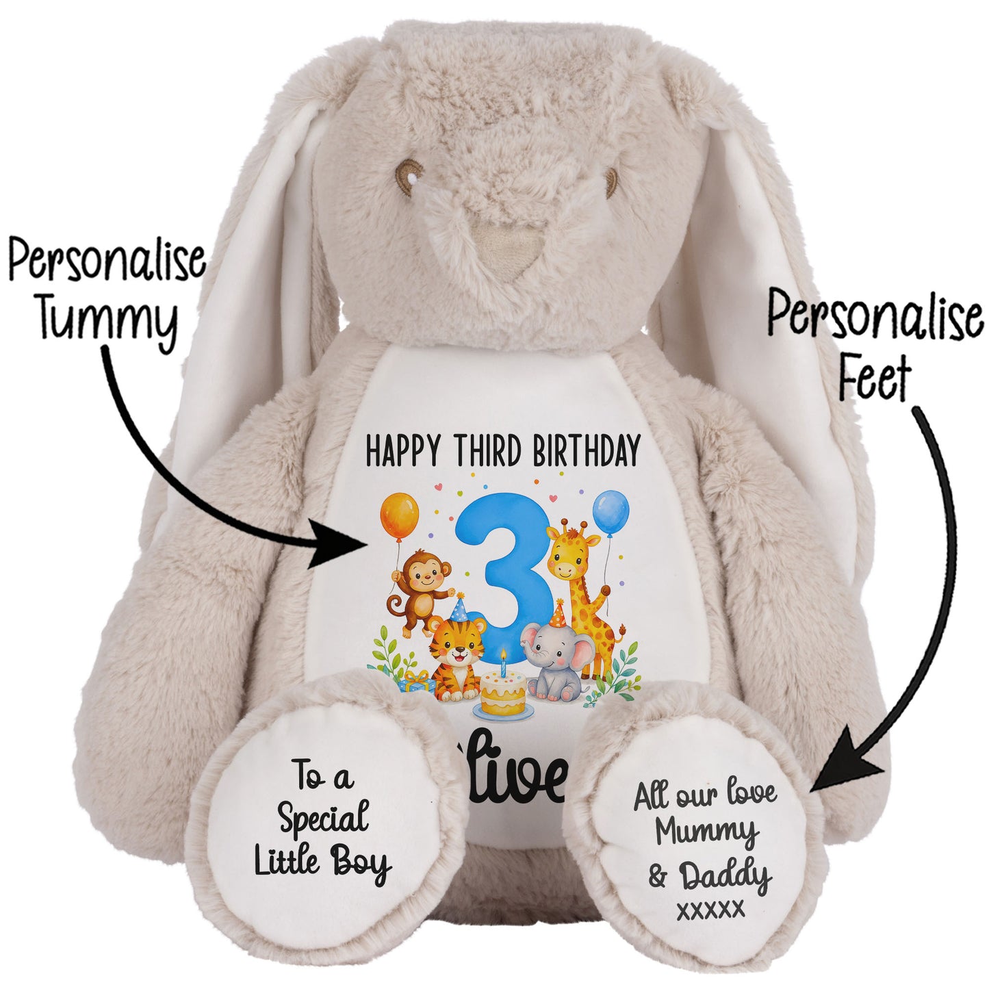 Personalised 3rd Birthday Blue Safari Party Teddy Bear
