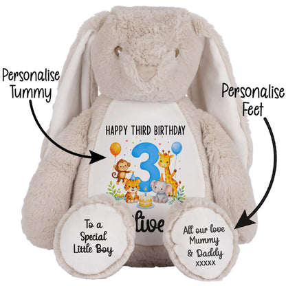 Personalised 3rd Birthday Blue Safari Party Teddy Bear