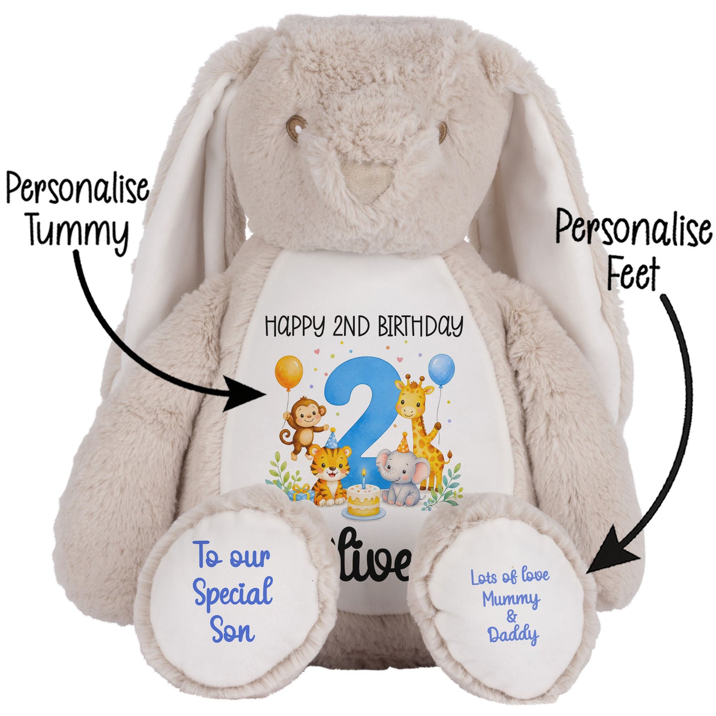 Personalised 2nd Birthday Blue Safari Party Teddy Bear