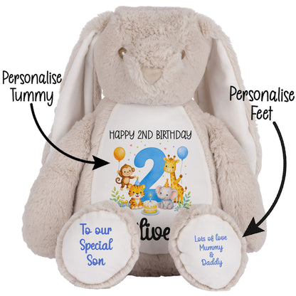 Personalised 2nd Birthday Blue Safari Party Teddy Bear