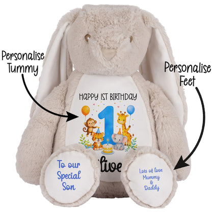 Personalised 1st Birthday Blue Safari Party Teddy Bears