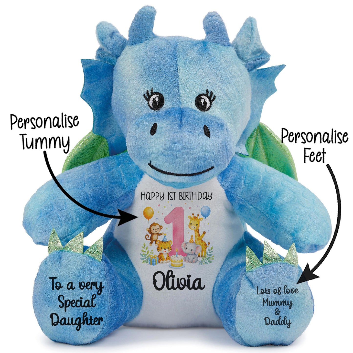 Personalised Baby Girl 1st Birthday Teddy Bear - Pink Safari Animal Name Age 1