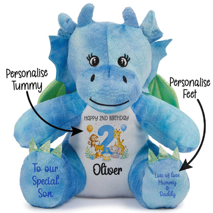 Personalised 2nd Birthday Blue Safari Party Teddy Bear