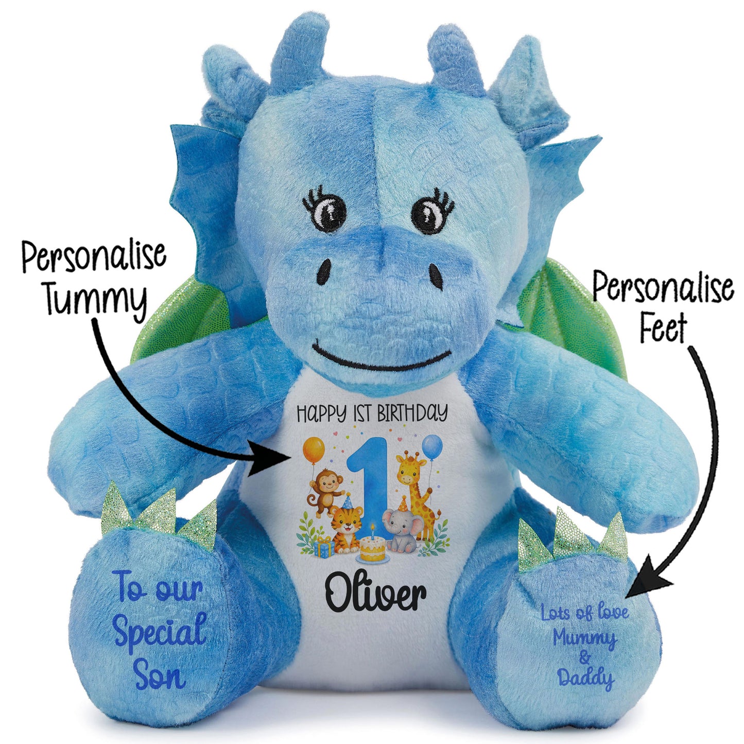 Personalised 1st Birthday Blue Safari Party Teddy Bears